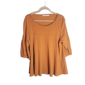 Peruvian Connection. Orange lightweight 100%cotton mid sleeve blouse.